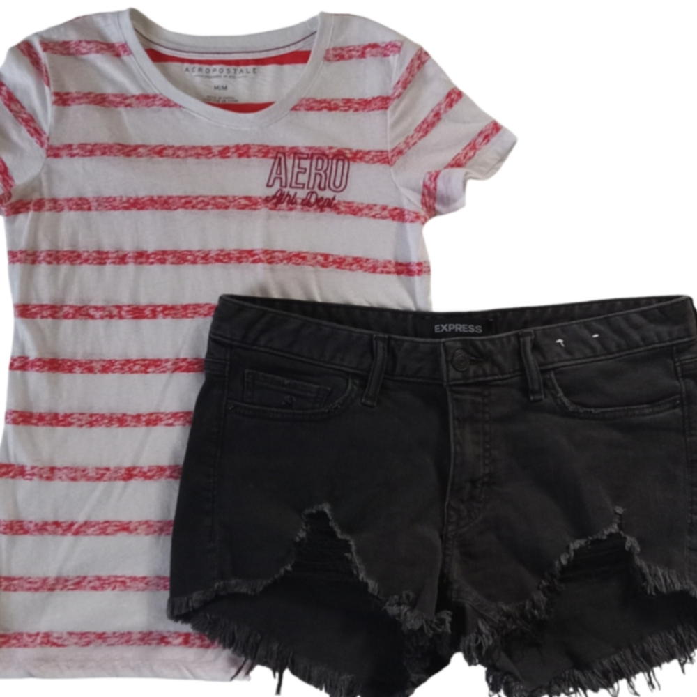 Women's EXPRESS AEROPOSTALE LOW-RISE SHORTS & TEE LOT SIZE 8 (M)